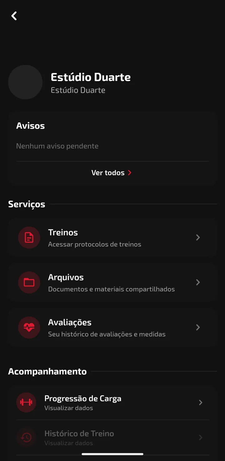 App do aluno: consultoria com os treinos