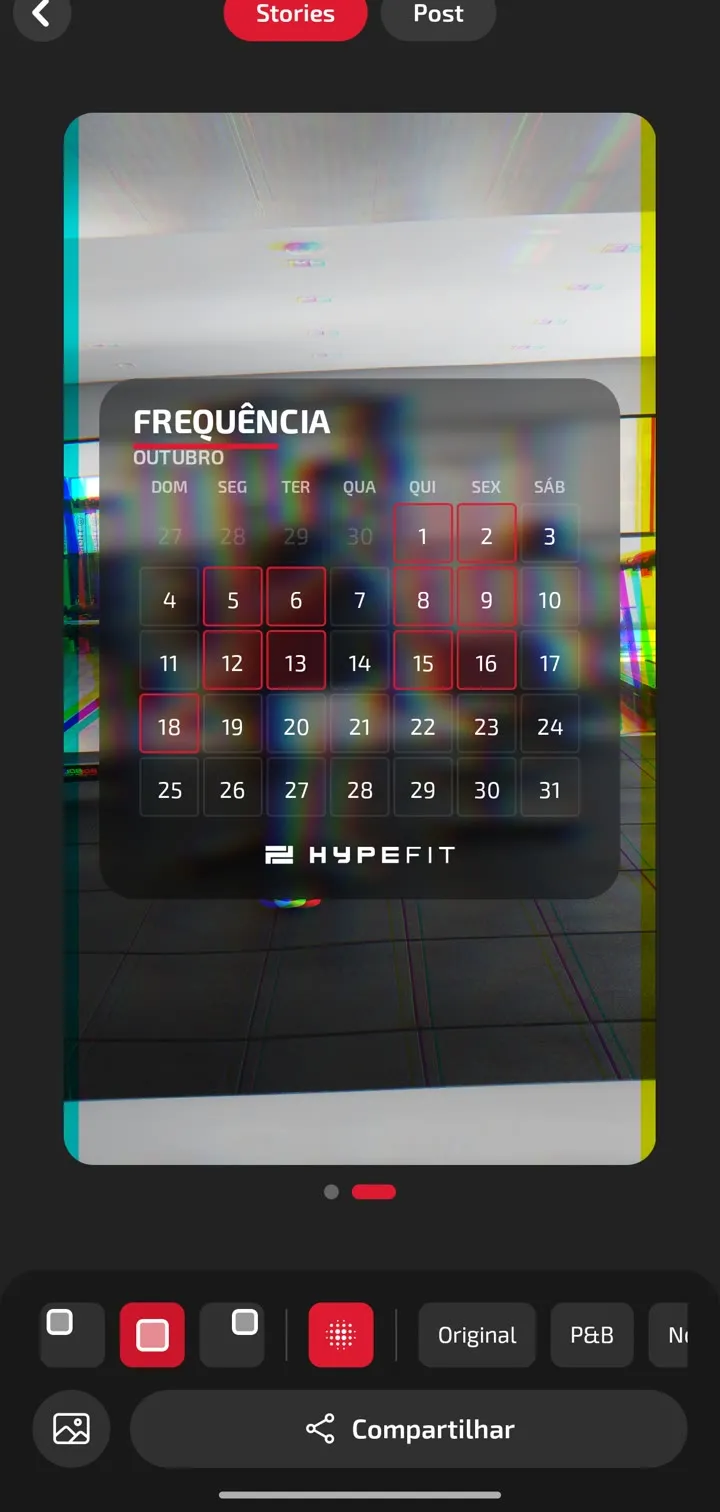App do aluno: cartão de frequência do mês para compartilhar